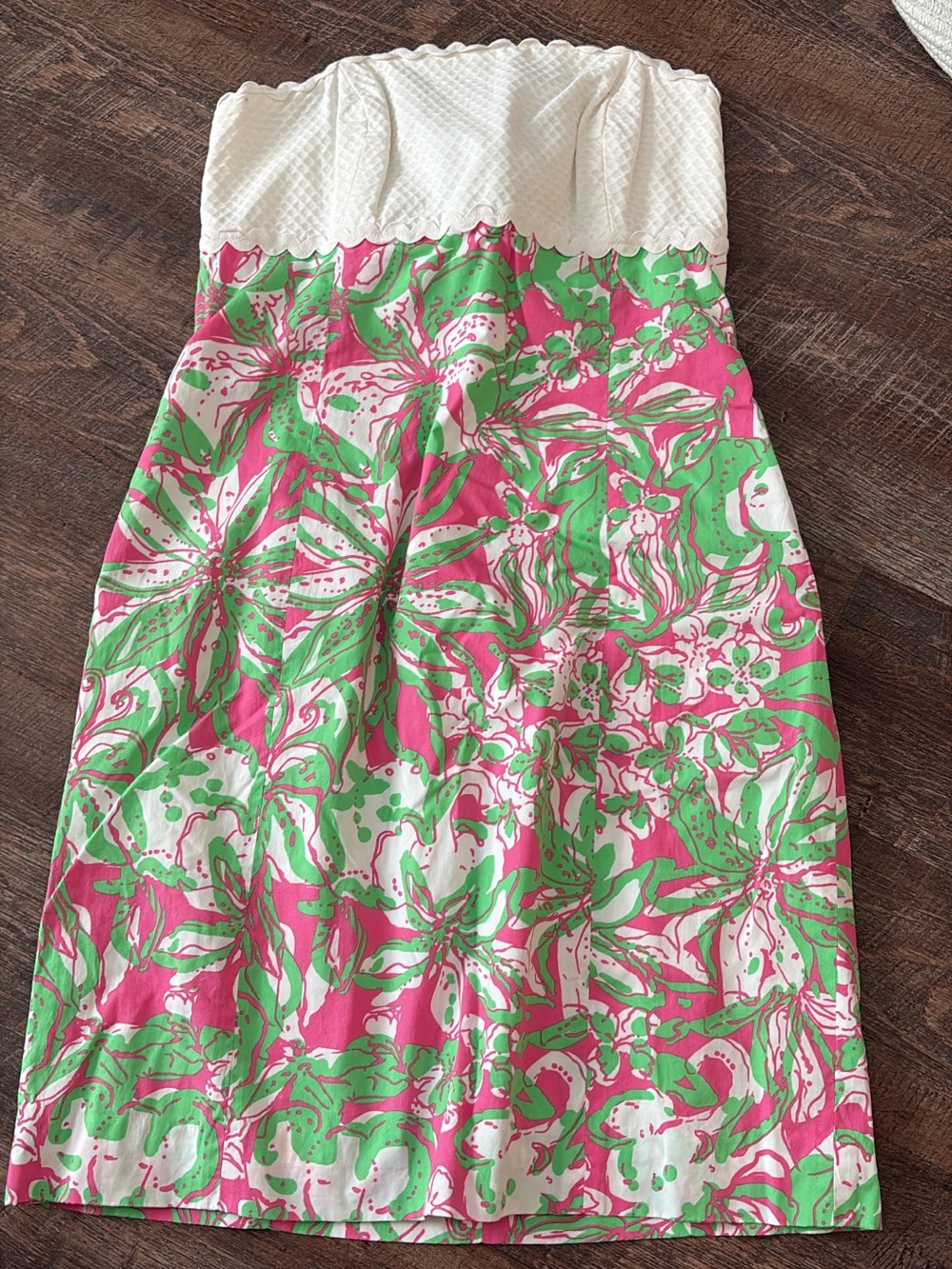 Lilly Pulitzer Strapless Floral Dress in Pink, Green & White